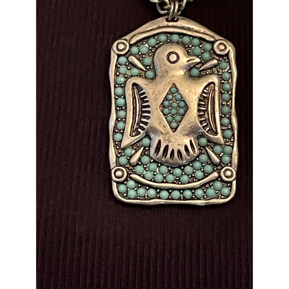 Vintage‎ Style Thunderbird Pendant Necklace Silver Tone Turquoise Bead Boho